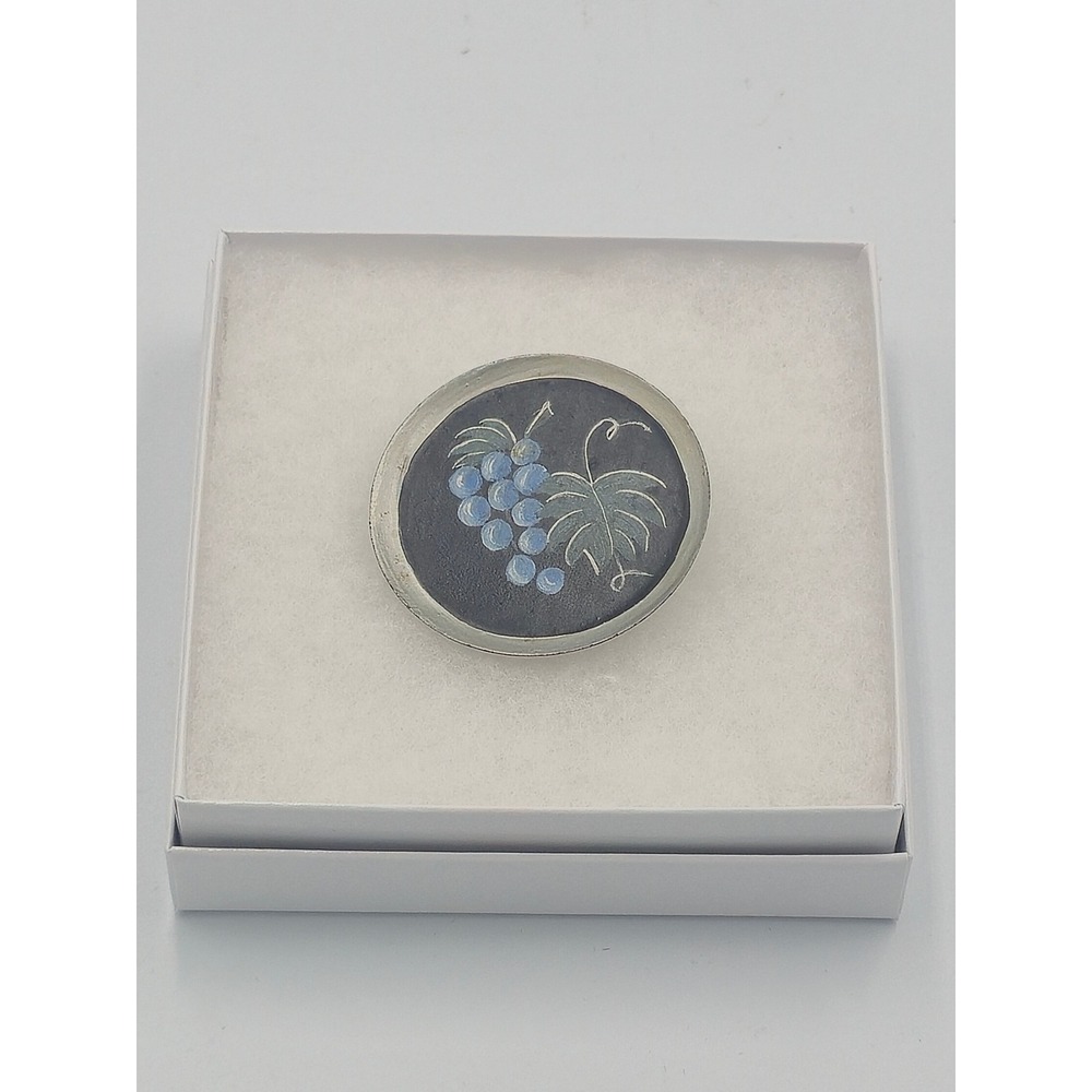 Vintage Hand Painted Ceramic Grape Brooch Pin Mid Century Artisan Gift
